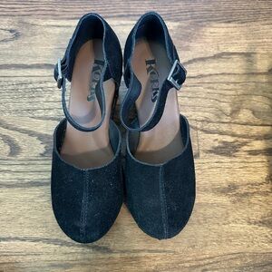 Korkease black suede clogs
